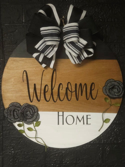 Welcome Home Handcrafted Wood Round Door Sign